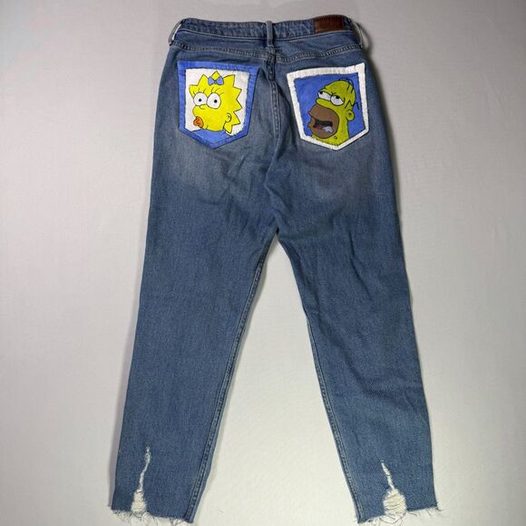 Hollister Hand Painted The Simpsons Jeans 7R 28x27 Distressed Skinny Jeans 2/$50 - Picture 2 of 13